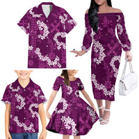 Mokihana Maile and Ilima Leis Family Matching Off The Shoulder Long Sleeve Dress and Hawaiian Shirt Akala Hawaiian Tapa Quilt Pattern - Polynesian Pride