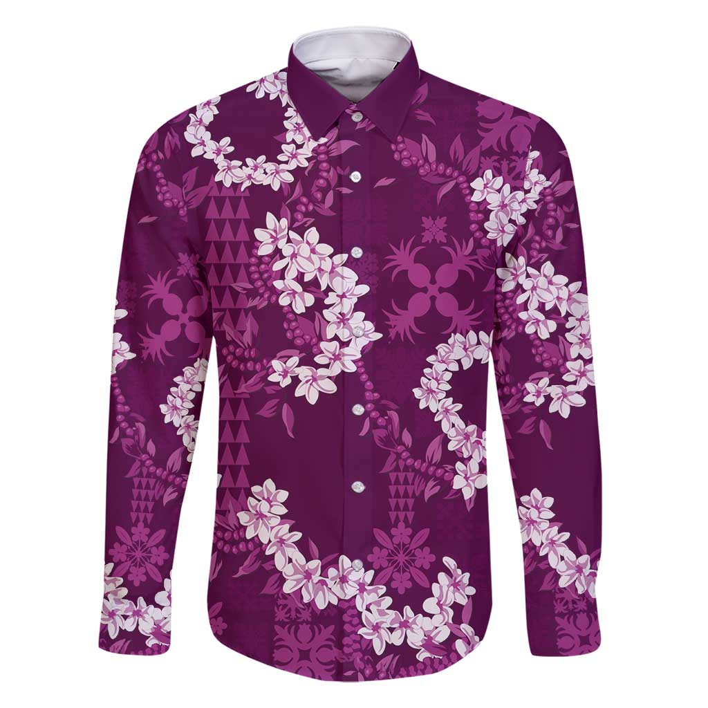 Mokihana Maile and Ilima Leis Family Matching Off Shoulder Maxi Dress and Hawaiian Shirt Akala Hawaiian Tapa Quilt Pattern - Polynesian Pride