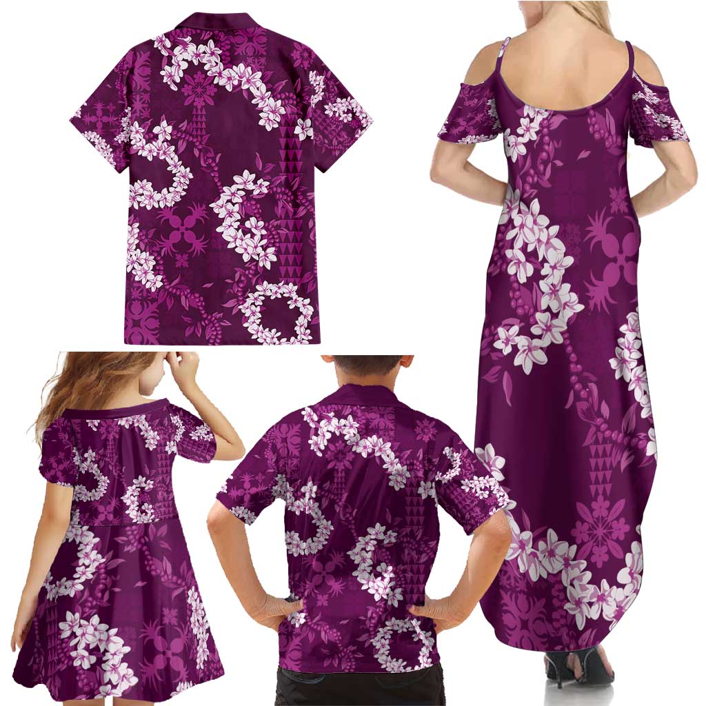 Mokihana Maile and Ilima Leis Family Matching Summer Maxi Dress and Hawaiian Shirt Akala Hawaiian Tapa Quilt Pattern - Polynesian Pride