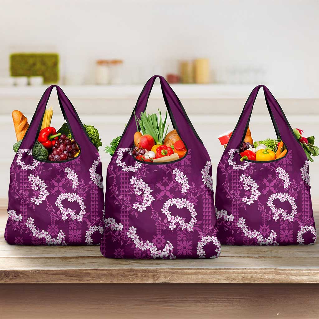 Mokihana Maile and Ilima Leis Grocery Bag Akala Hawaiian Tapa Quilt Pattern LT9 3-pack One Size Pink - Polynesian Pride