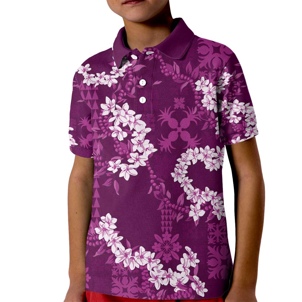 Mokihana Maile and Ilima Leis Kid Polo Shirt Akala Hawaiian Tapa Quilt Pattern - Polynesian Pride