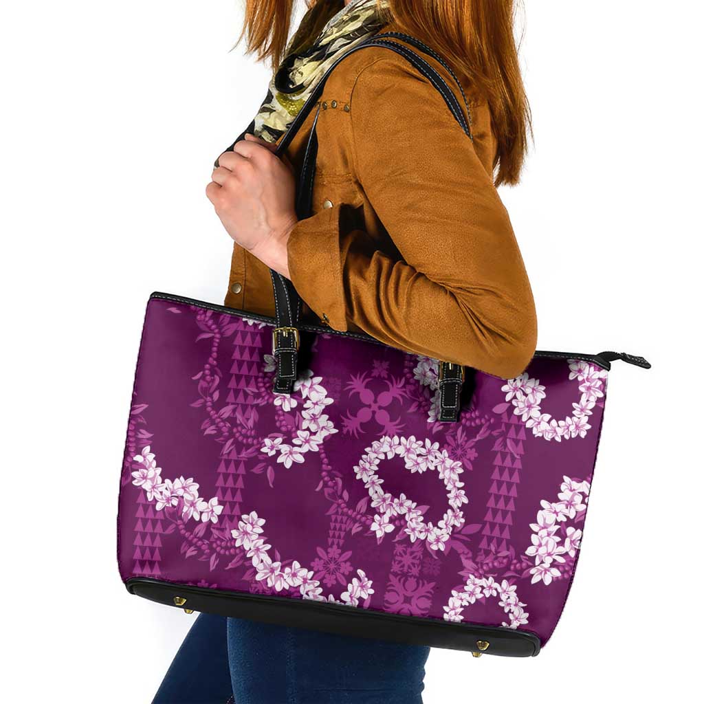 Mokihana Maile and Ilima Leis Leather Tote Bag Akala Hawaiian Tapa Quilt Pattern - Polynesian Pride