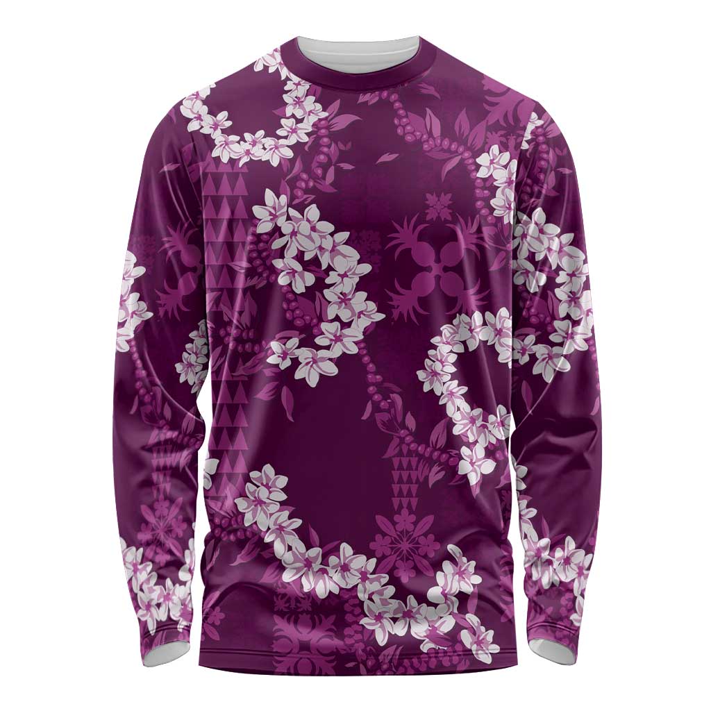 Mokihana Maile and Ilima Leis Long Sleeve Shirt Akala Hawaiian Tapa Quilt Pattern - Polynesian Pride