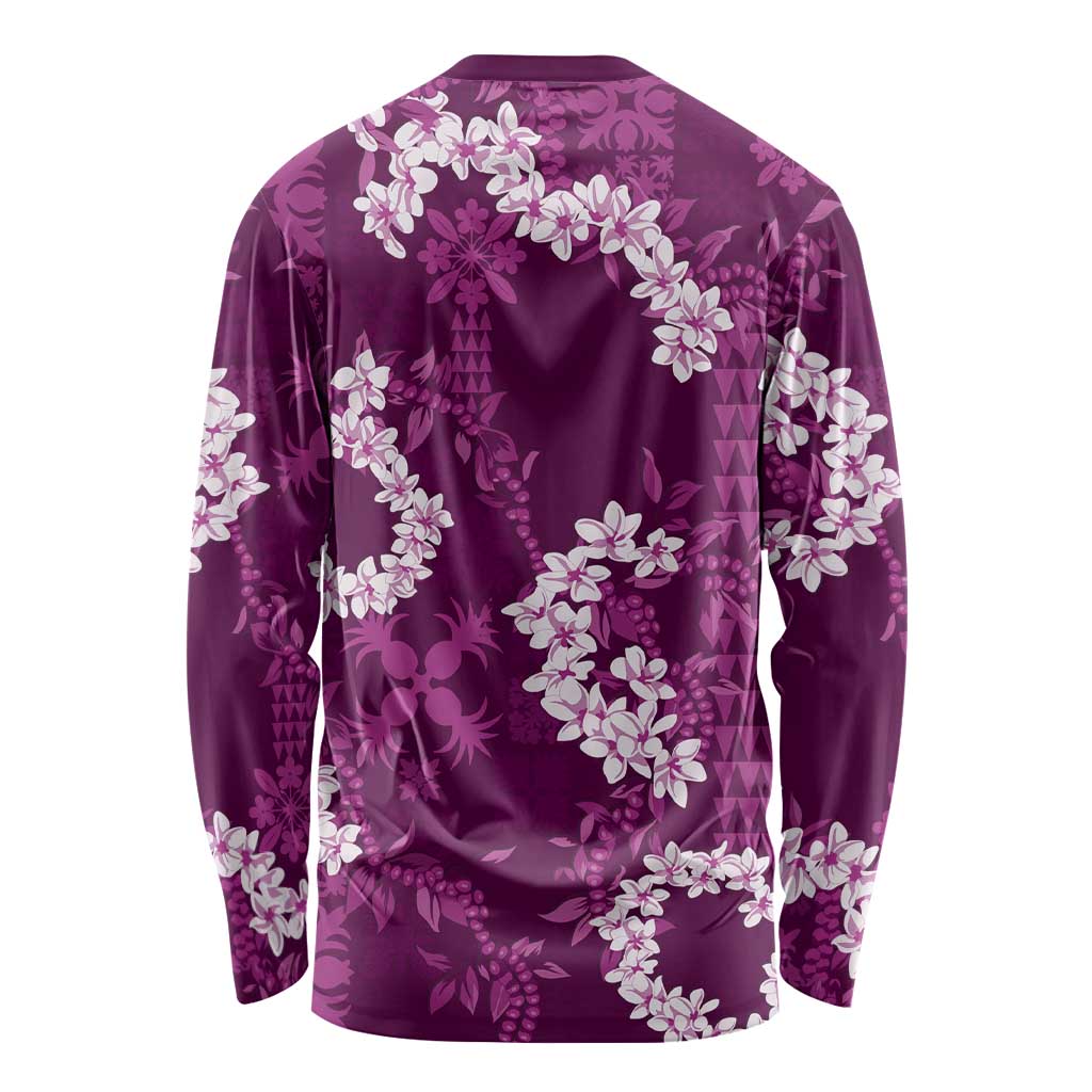 Mokihana Maile and Ilima Leis Long Sleeve Shirt Akala Hawaiian Tapa Quilt Pattern - Polynesian Pride