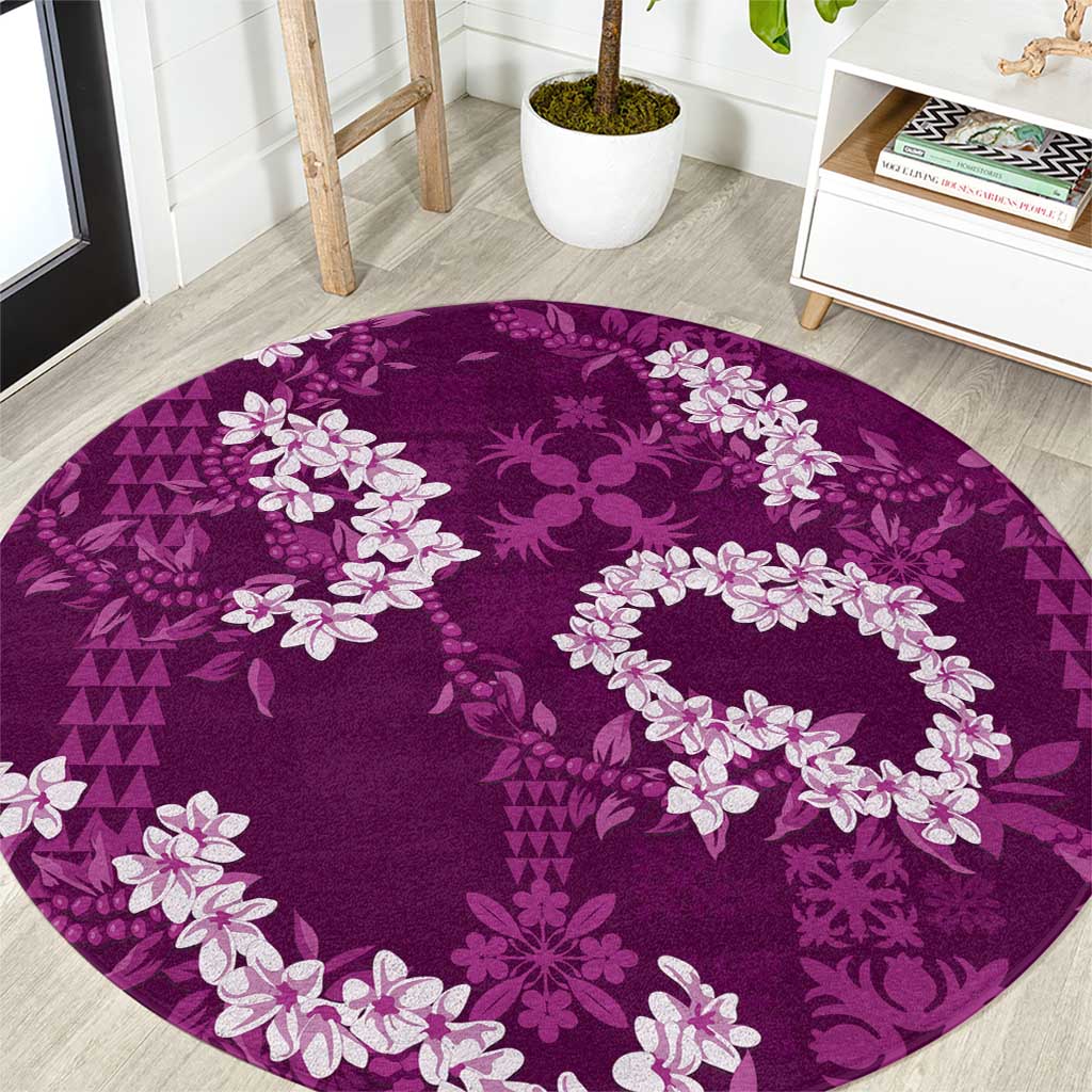Mokihana Maile and Ilima Leis Round Carpet Akala Hawaiian Tapa Quilt Pattern - Polynesian Pride
