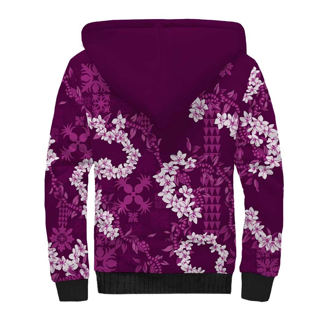 Mokihana Maile and Ilima Leis Sherpa Hoodie Akala Hawaiian Tapa Quilt Pattern - Polynesian Pride