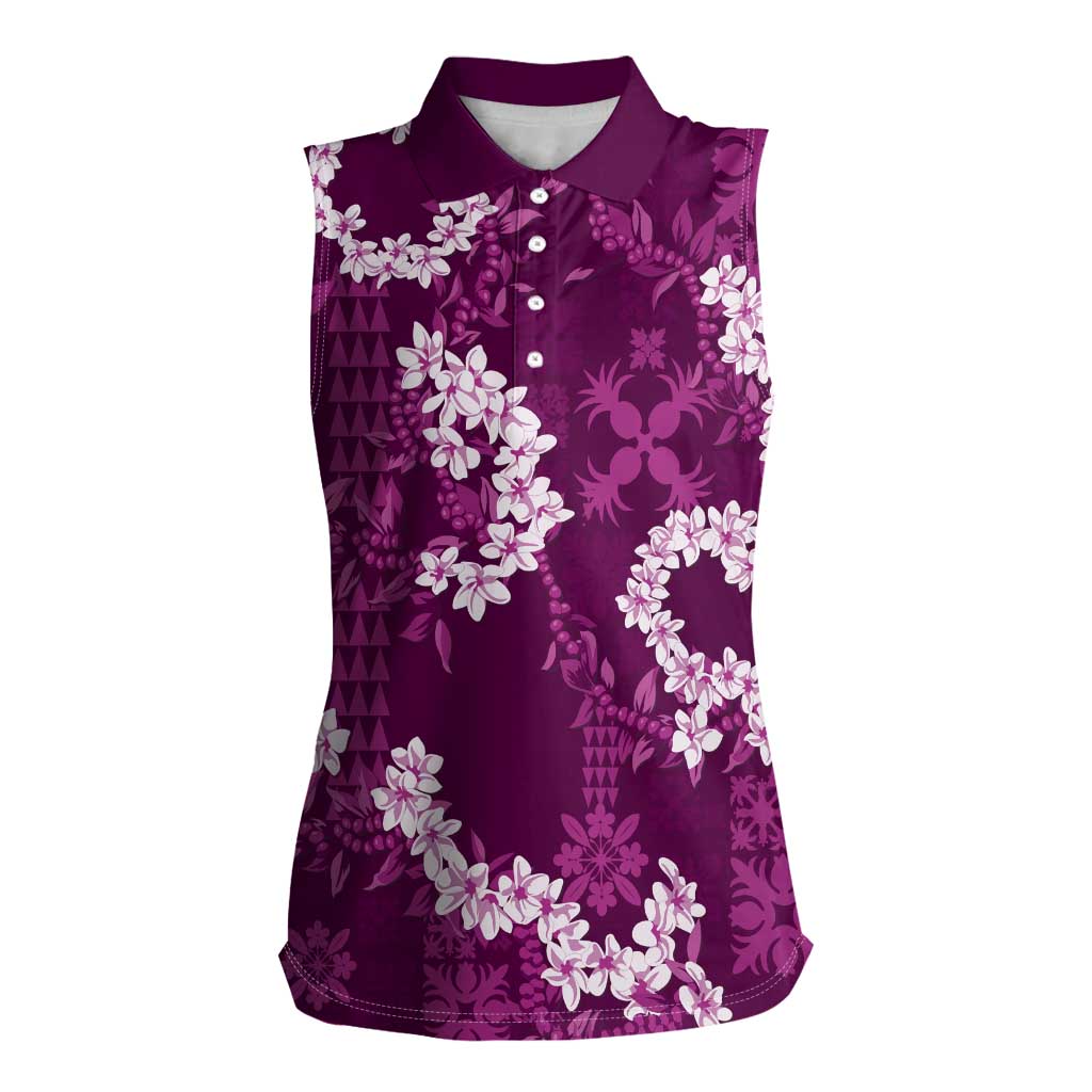 Mokihana Maile and Ilima Leis Women Sleeveless Polo Shirt Akala Hawaiian Tapa Quilt Pattern - Polynesian Pride