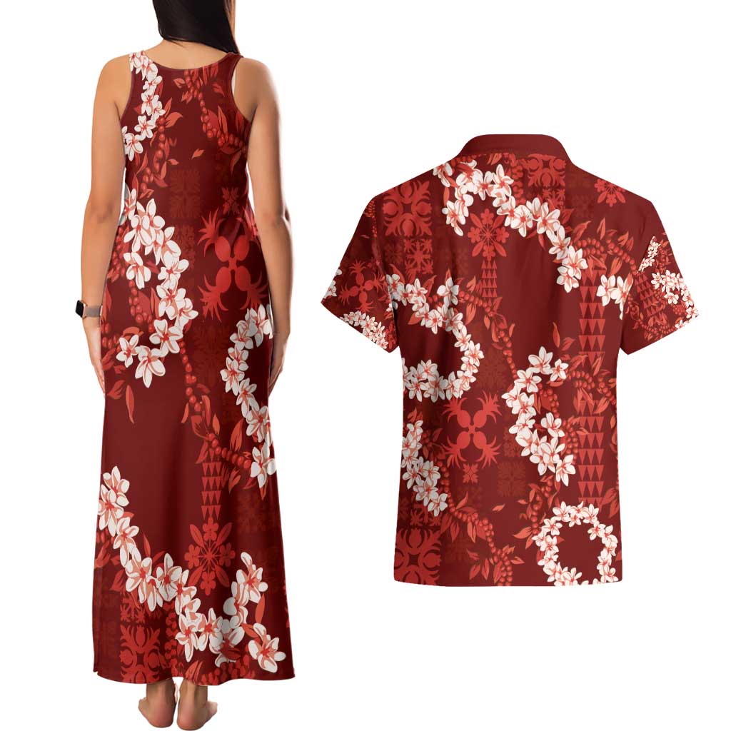 Mokihana Maile and Ilima Leis Couples Matching Tank Maxi Dress and Hawaiian Shirt Ulaʻula Hawaiian Tapa Quilt Pattern - Polynesian Pride