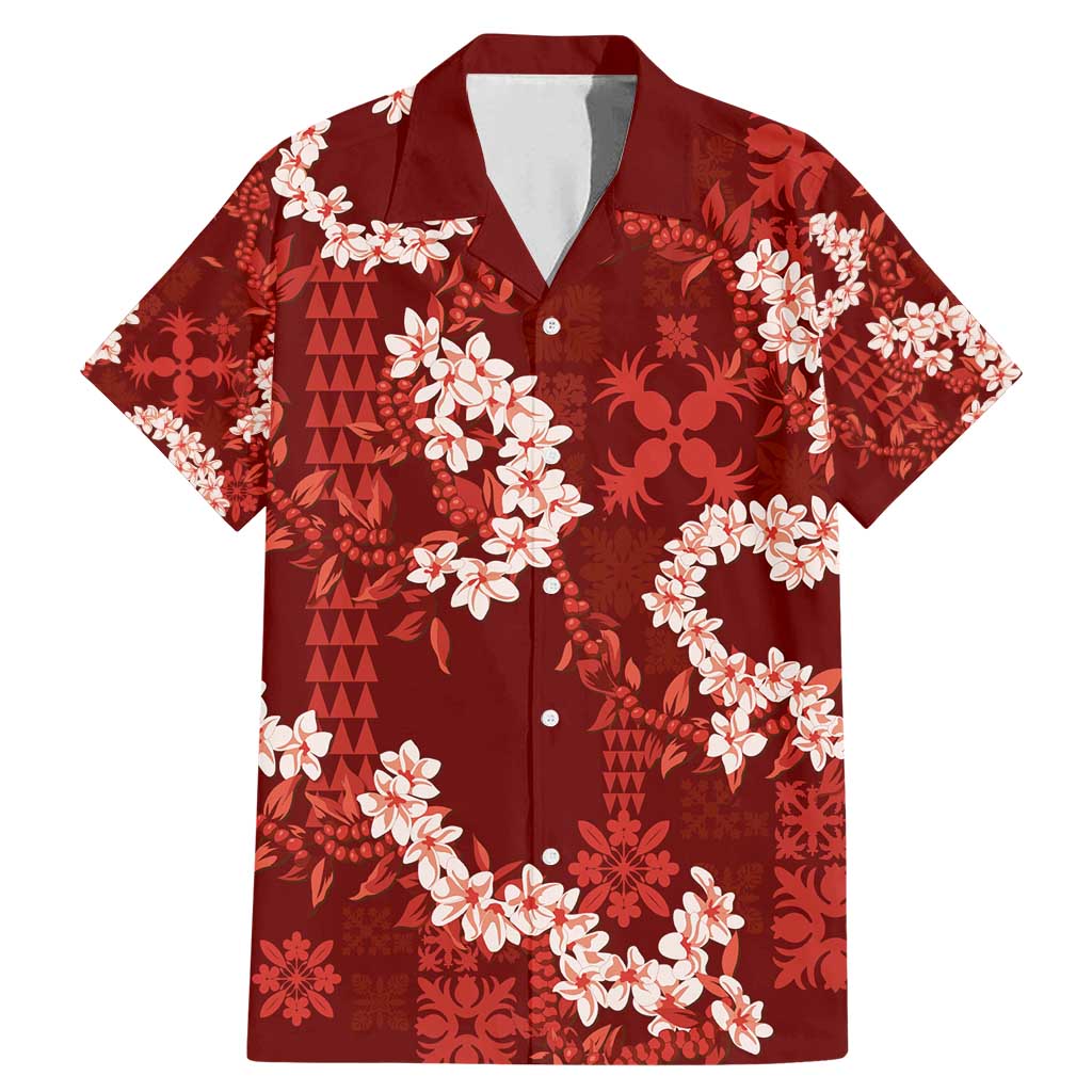 Mokihana Maile and Ilima Leis Family Matching Mermaid Dress and Hawaiian Shirt Ulaʻula Hawaiian Tapa Quilt Pattern - Polynesian Pride