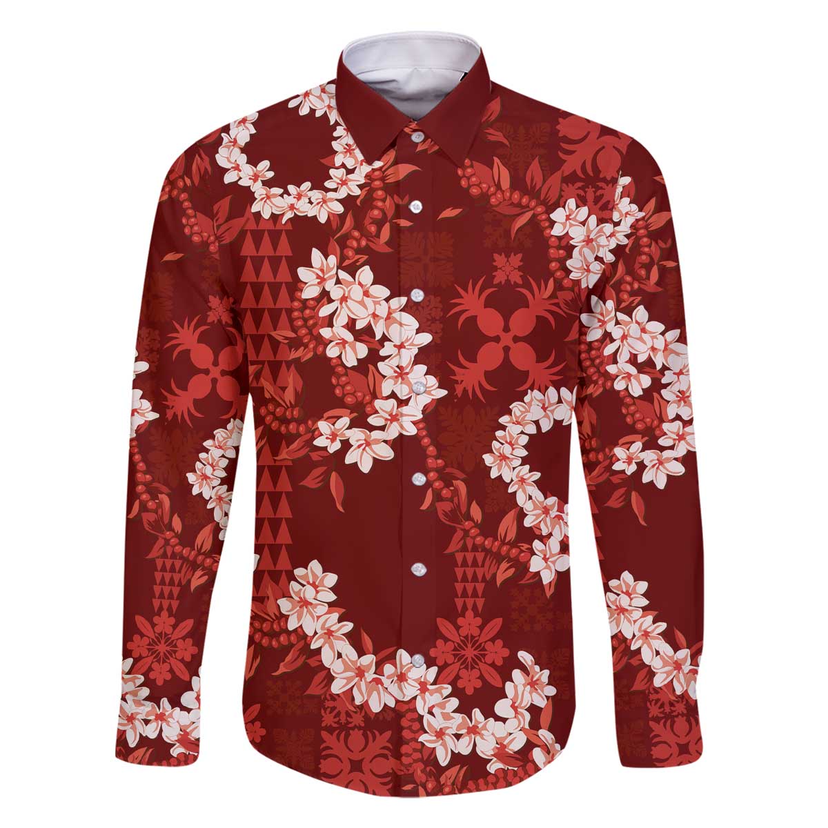 Mokihana Maile and Ilima Leis Family Matching Off The Shoulder Long Sleeve Dress and Hawaiian Shirt Ulaʻula Hawaiian Tapa Quilt Pattern - Polynesian Pride