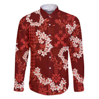 Mokihana Maile and Ilima Leis Family Matching Off The Shoulder Long Sleeve Dress and Hawaiian Shirt Ulaʻula Hawaiian Tapa Quilt Pattern - Polynesian Pride