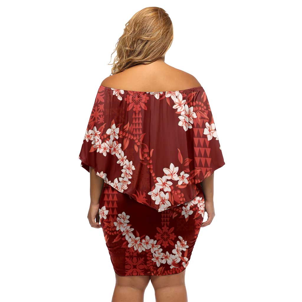 Mokihana Maile and Ilima Leis Family Matching Off Shoulder Short Dress and Hawaiian Shirt Ulaʻula Hawaiian Tapa Quilt Pattern - Polynesian Pride