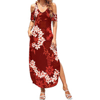 Mokihana Maile and Ilima Leis Family Matching Summer Maxi Dress and Hawaiian Shirt Ulaʻula Hawaiian Tapa Quilt Pattern - Polynesian Pride