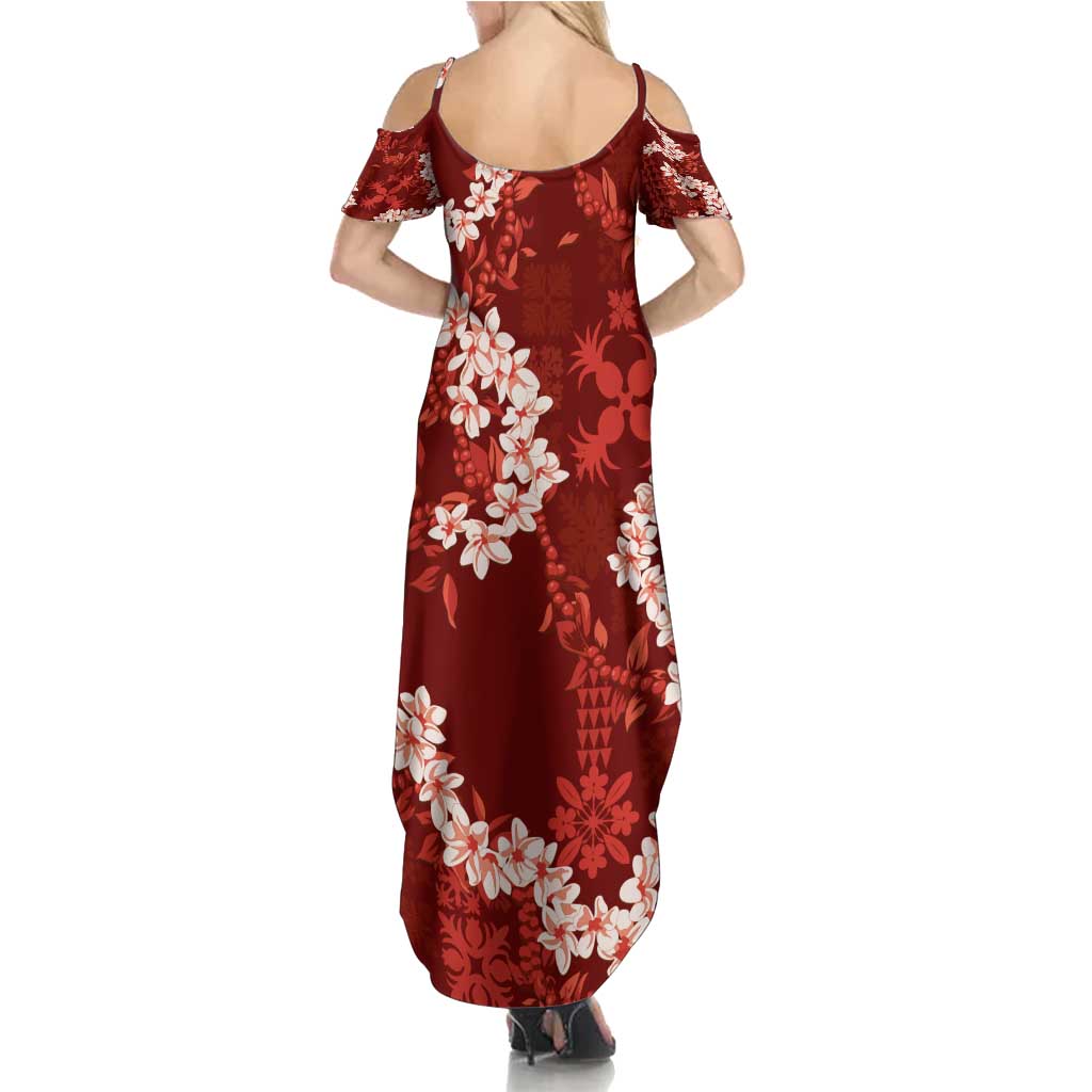 Mokihana Maile and Ilima Leis Family Matching Summer Maxi Dress and Hawaiian Shirt Ulaʻula Hawaiian Tapa Quilt Pattern - Polynesian Pride