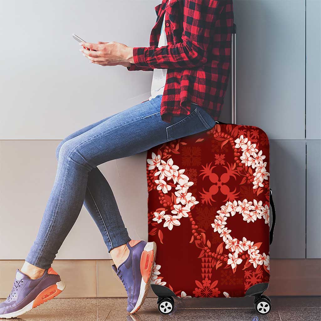 Mokihana Maile and Ilima Leis Luggage Cover Ulaʻula Hawaiian Tapa Quilt Pattern - Polynesian Pride