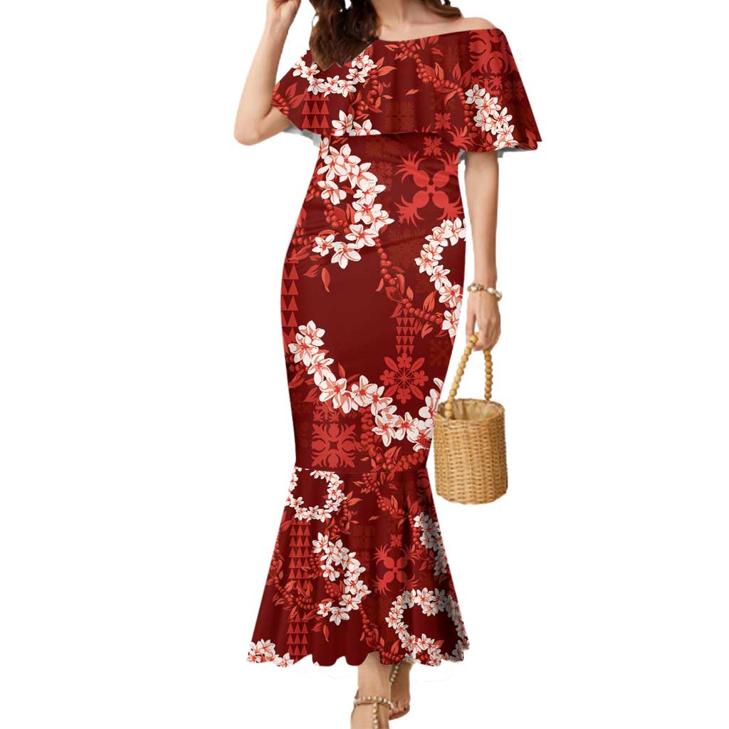 Mokihana Maile and Ilima Leis Mermaid Dress Ulaʻula Hawaiian Tapa Quilt Pattern - Polynesian Pride