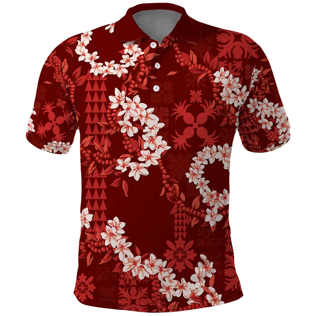 Mokihana Maile and Ilima Leis Polo Shirt Ulaʻula Hawaiian Tapa Quilt Pattern - Polynesian Pride