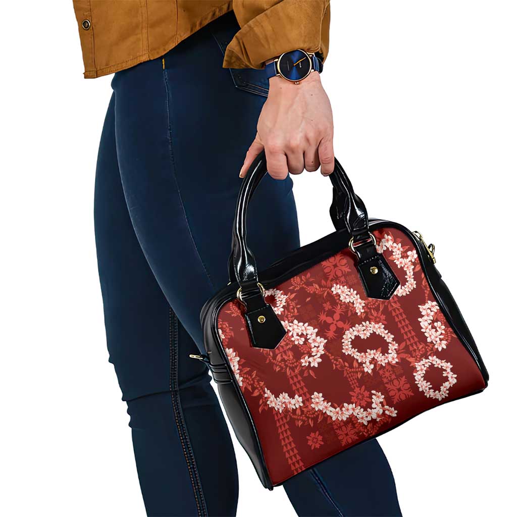 Mokihana Maile and Ilima Leis Shoulder Handbag Ulaʻula Hawaiian Tapa Quilt Pattern - Polynesian Pride