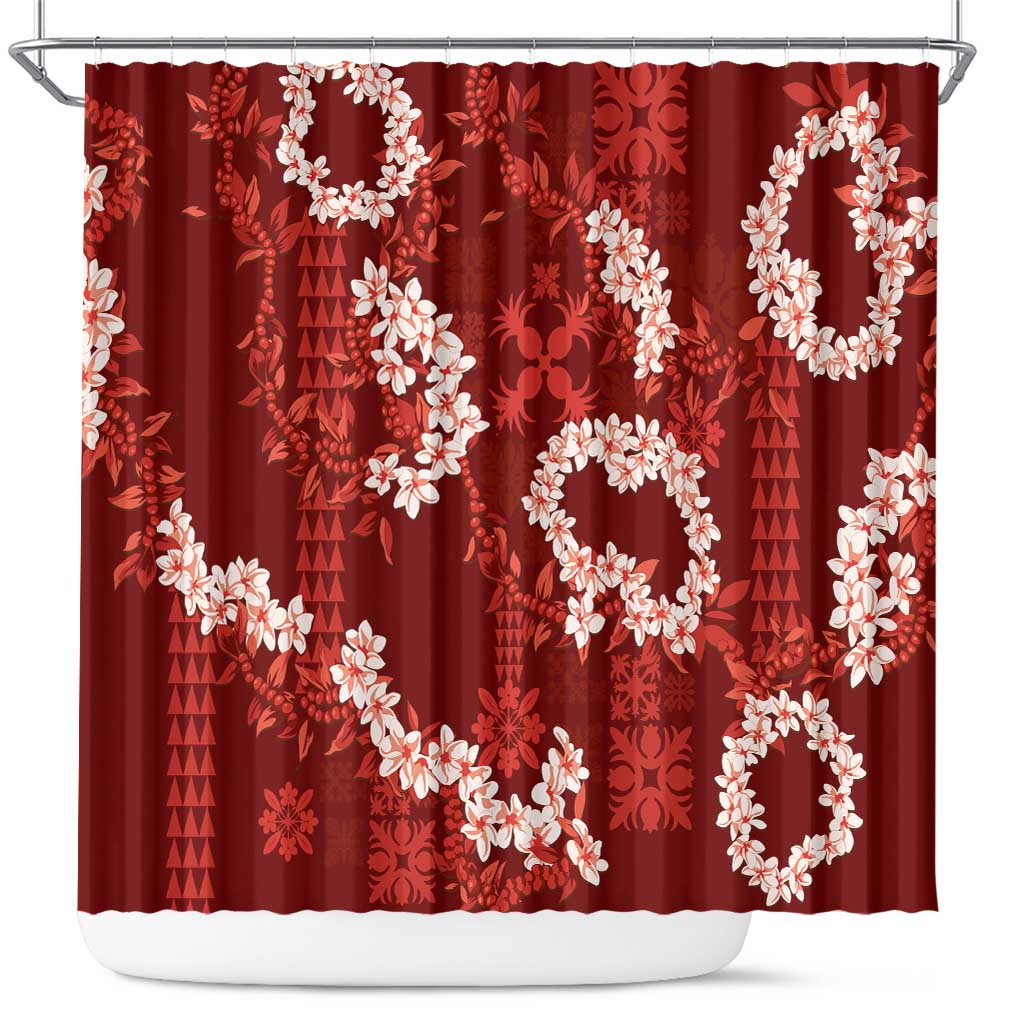 Mokihana Maile and Ilima Leis Shower Curtain Ulaʻula Hawaiian Tapa Quilt Pattern - Polynesian Pride