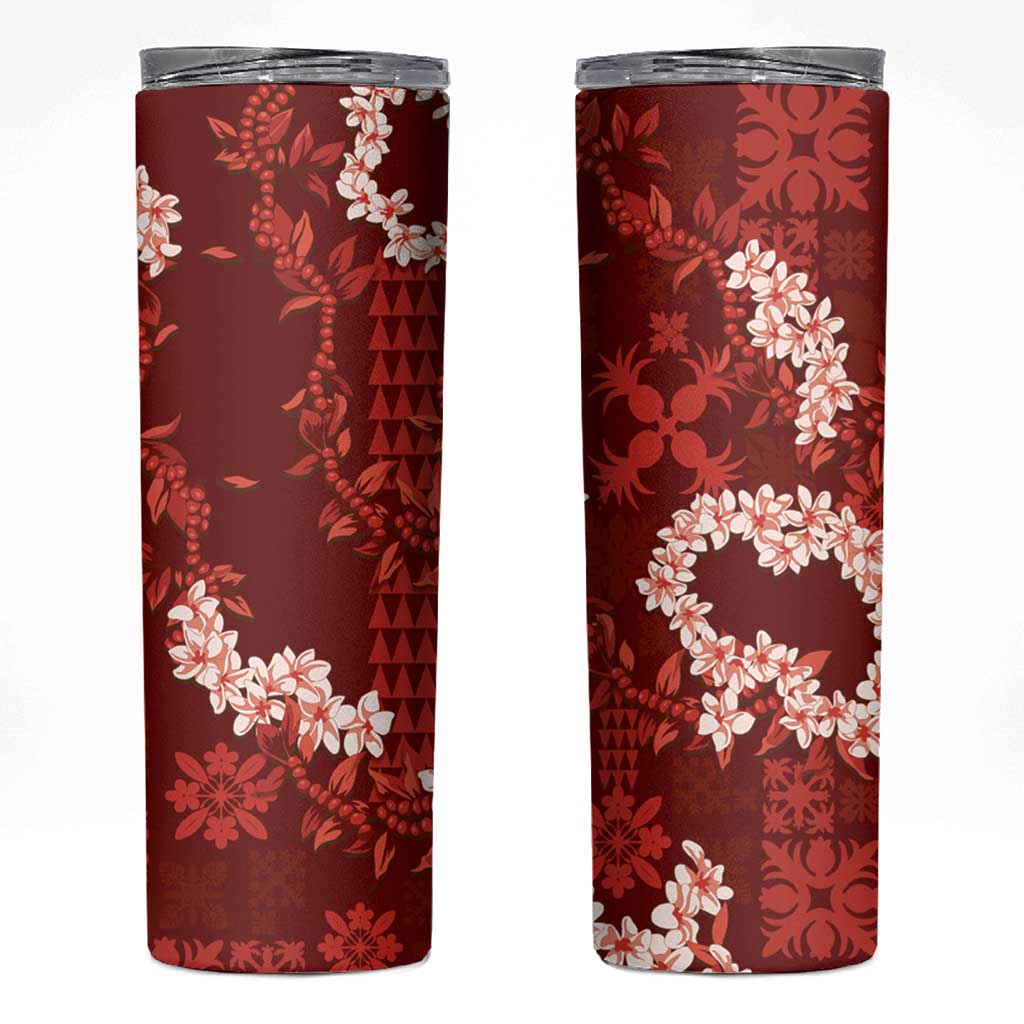 Mokihana Maile and Ilima Leis Skinny Tumbler Ulaʻula Hawaiian Tapa Quilt Pattern LT9 Red - Polynesian Pride