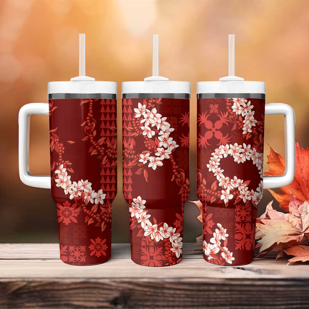 Mokihana Maile and Ilima Leis Tumbler With Handle Ulaʻula Hawaiian Tapa Quilt Pattern - Polynesian Pride