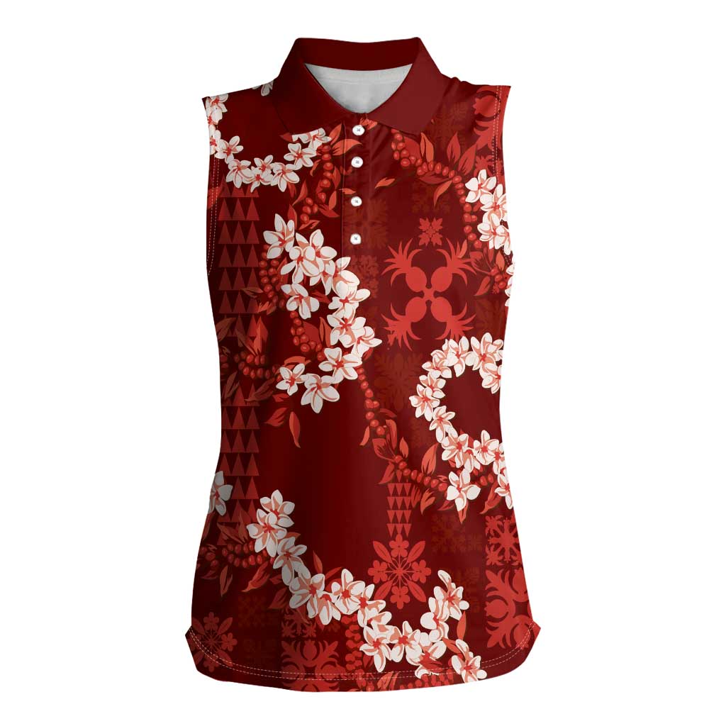 Mokihana Maile and Ilima Leis Women Sleeveless Polo Shirt Ulaʻula Hawaiian Tapa Quilt Pattern - Polynesian Pride