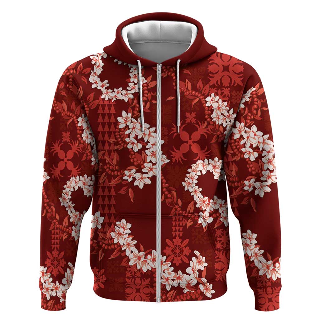 Mokihana Maile and Ilima Leis Zip Hoodie Ulaʻula Hawaiian Tapa Quilt Pattern - Polynesian Pride