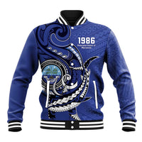 Personalized FSM 1986 Independence Day Baseball Jacket Polynesian Shark Tattoo Style LT9 Unisex Blue - Polynesian Pride