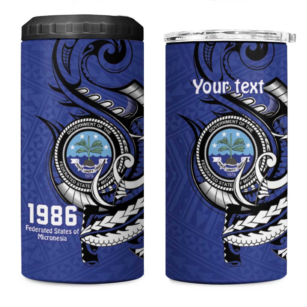 Personalized FSM 1986 Independence Day 4 in 1 Can Cooler Tumbler Polynesian Shark Tattoo Style