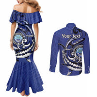 Personalized FSM 1986 Independence Day Couples Matching Mermaid Dress and Long Sleeve Button Shirt Polynesian Shark Tattoo Style