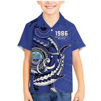 Personalized FSM 1986 Independence Day Family Matching Mermaid Dress and Hawaiian Shirt Polynesian Shark Tattoo Style LT9 Son's Shirt Blue - Polynesian Pride