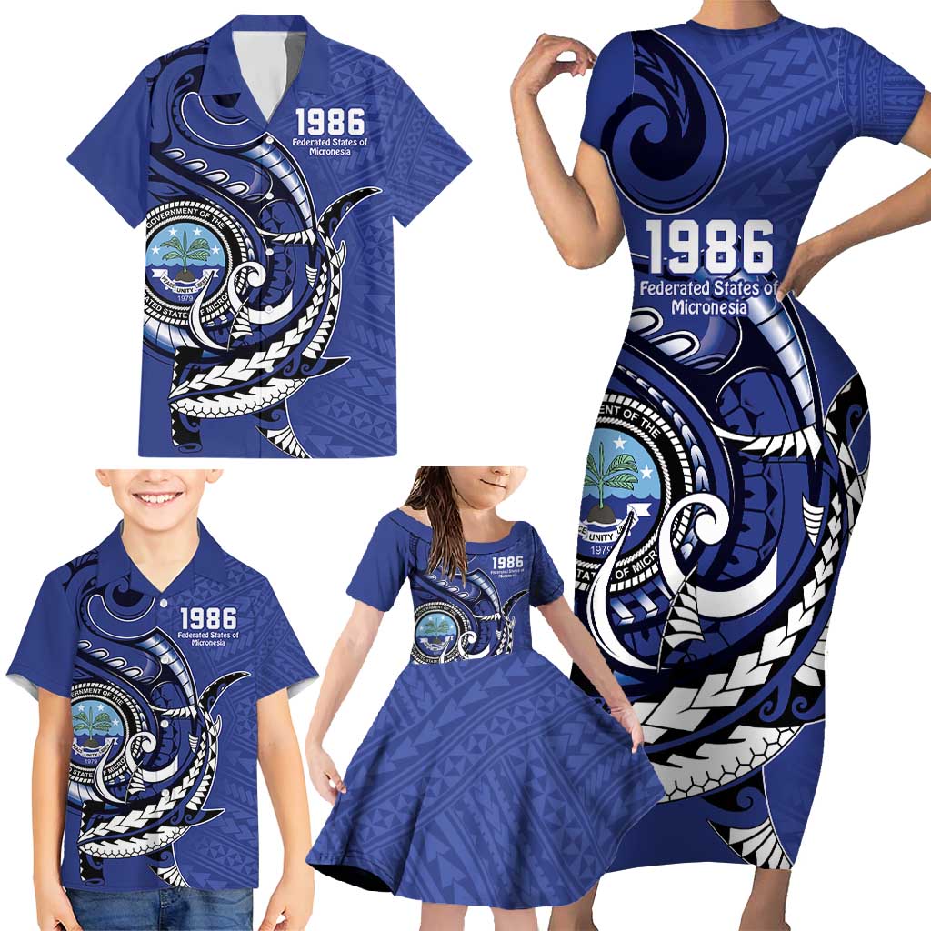 Personalized FSM 1986 Independence Day Family Matching Short Sleeve Bodycon Dress and Hawaiian Shirt Polynesian Shark Tattoo Style LT9 - Polynesian Pride