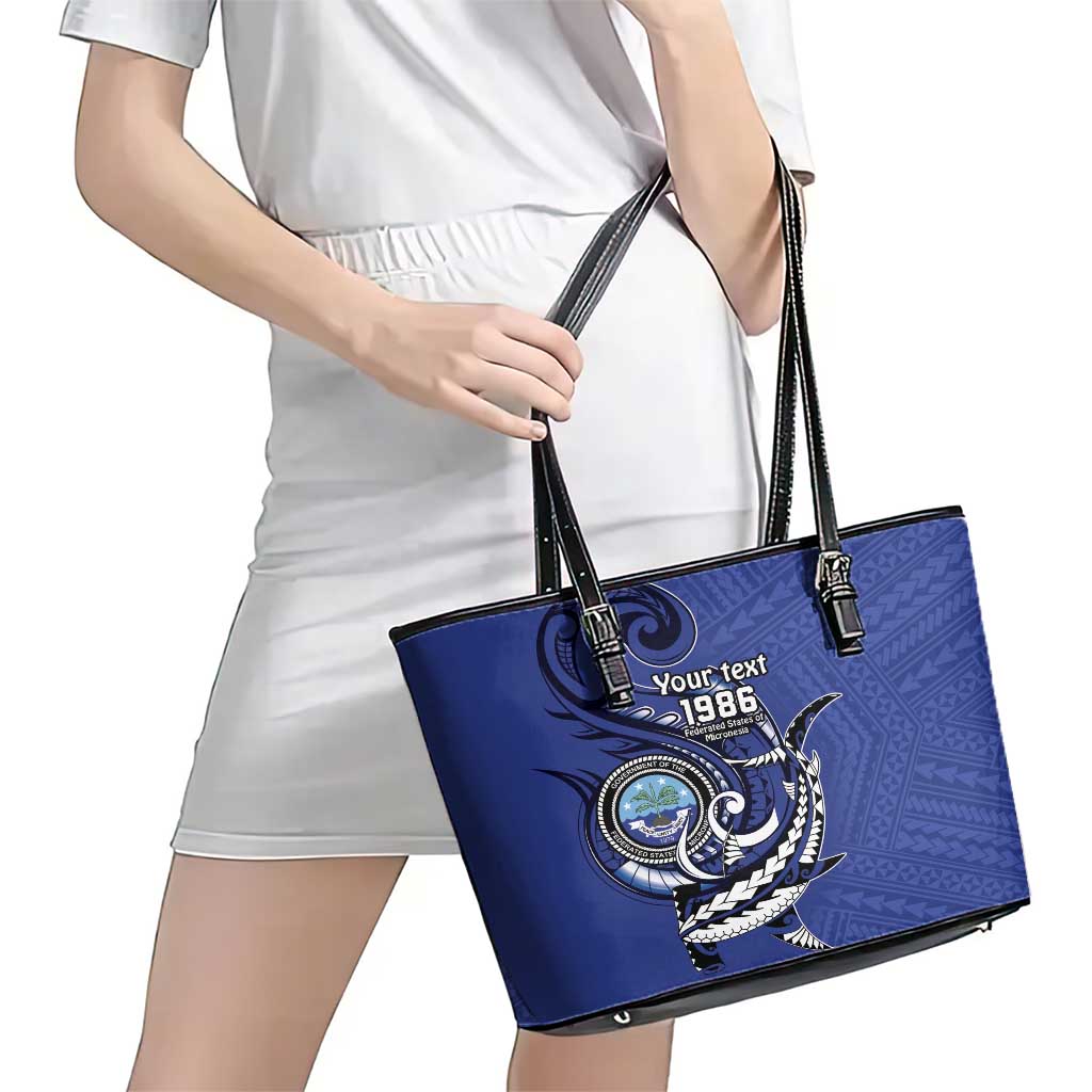 Personalized FSM 1986 Independence Day Leather Tote Bag Polynesian Shark Tattoo Style