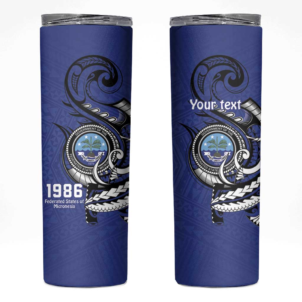 Personalized FSM 1986 Independence Day Skinny Tumbler Polynesian Shark Tattoo Style LT9 Blue - Polynesian Pride