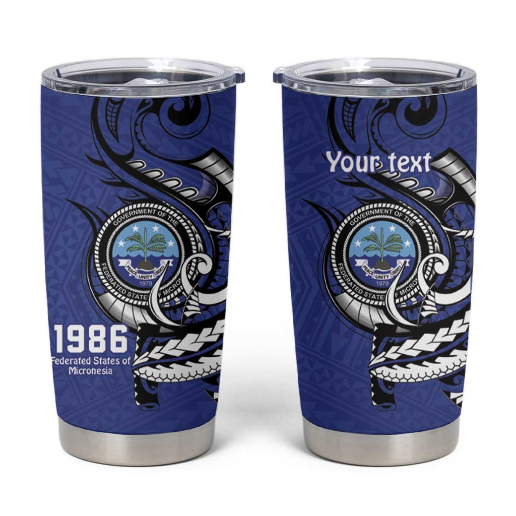 Personalized FSM 1986 Independence Day Tumbler Cup Polynesian Shark Tattoo Style