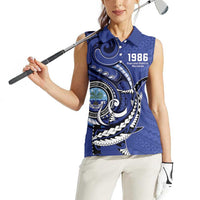 Personalized FSM 1986 Independence Day Women Sleeveless Polo Shirt Polynesian Shark Tattoo Style LT9 - Polynesian Pride