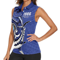 Personalized FSM 1986 Independence Day Women Sleeveless Polo Shirt Polynesian Shark Tattoo Style LT9 - Polynesian Pride
