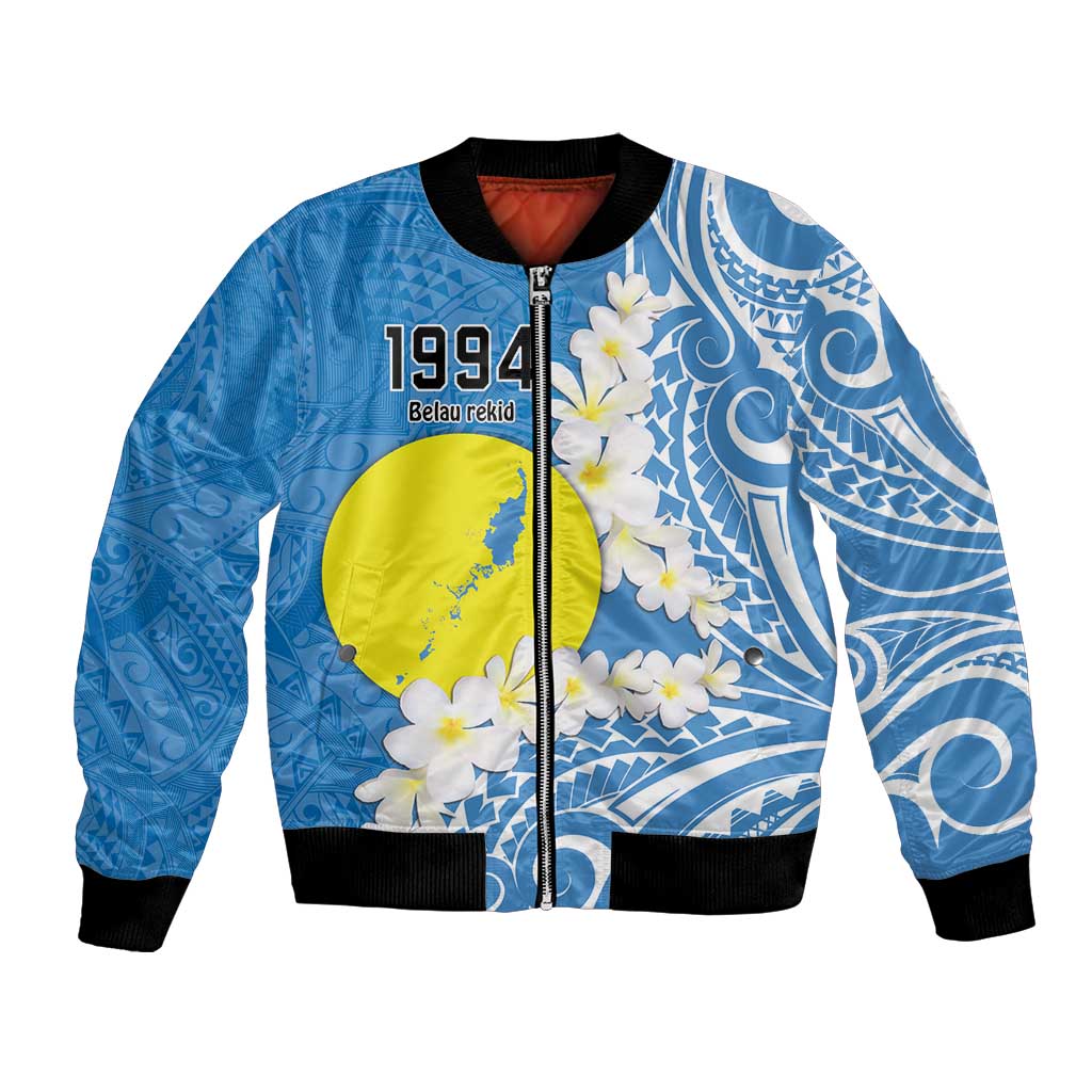 Personalized Palau 1994 Belau Rekid Bomber Jacket Polynesian Plumeria Style