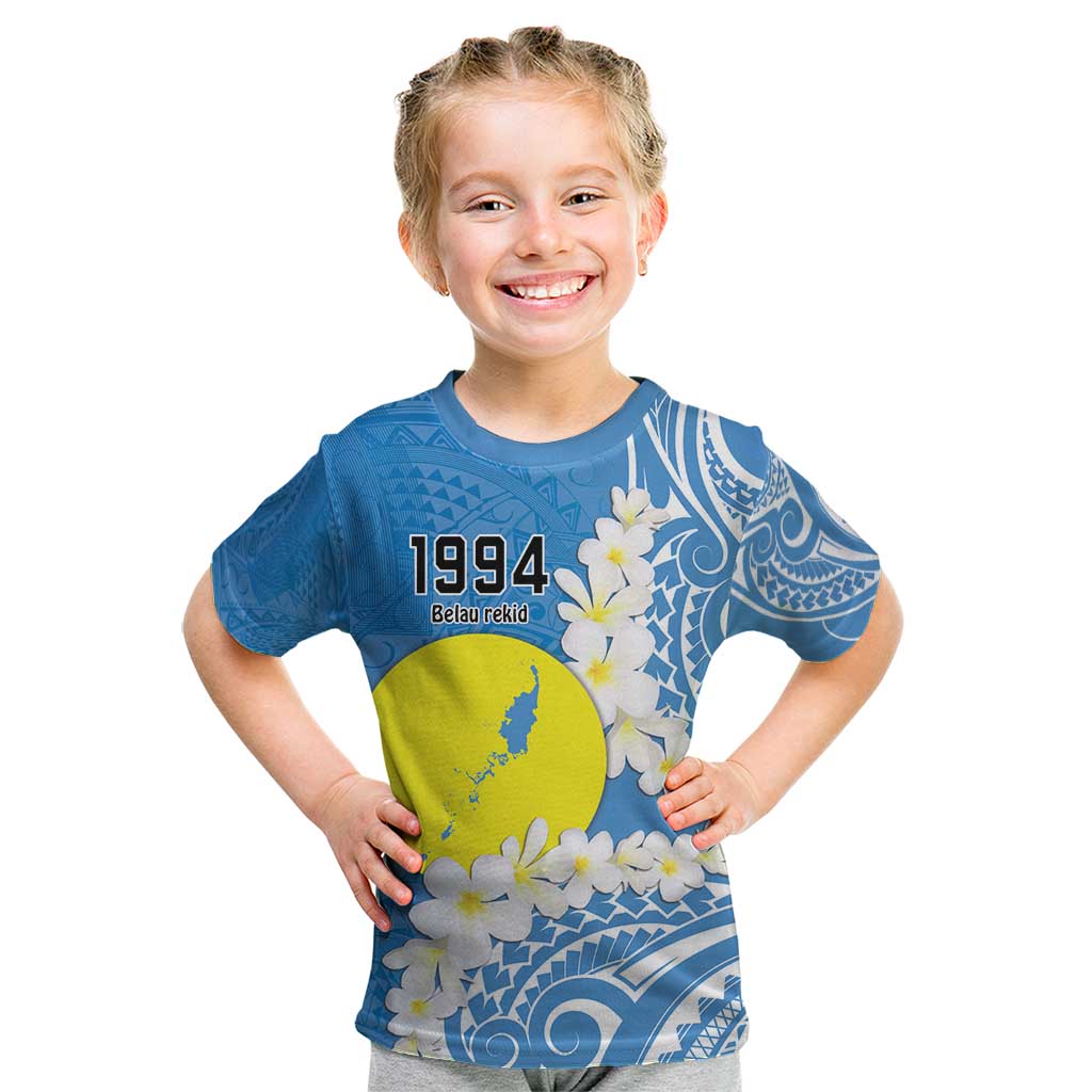 Personalized Palau 1994 Belau Rekid Kid T Shirt Polynesian Plumeria Style