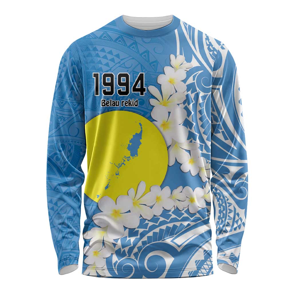 Personalized Palau 1994 Belau Rekid Long Sleeve Shirt Polynesian Plumeria Style