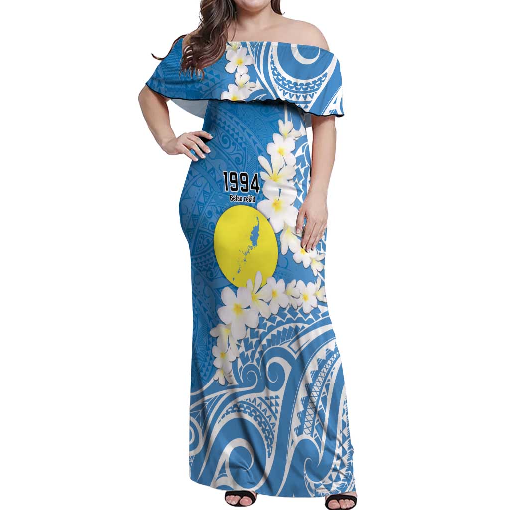 Personalized Palau 1994 Belau Rekid Off Shoulder Maxi Dress Polynesian Plumeria Style