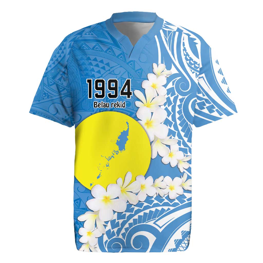 Personalized Palau 1994 Belau Rekid Rugby Jersey Polynesian Plumeria Style