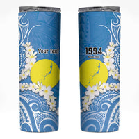 Personalized Palau 1994 Belau Rekid Skinny Tumbler Polynesian Plumeria Style LT9 Blue - Polynesian Pride