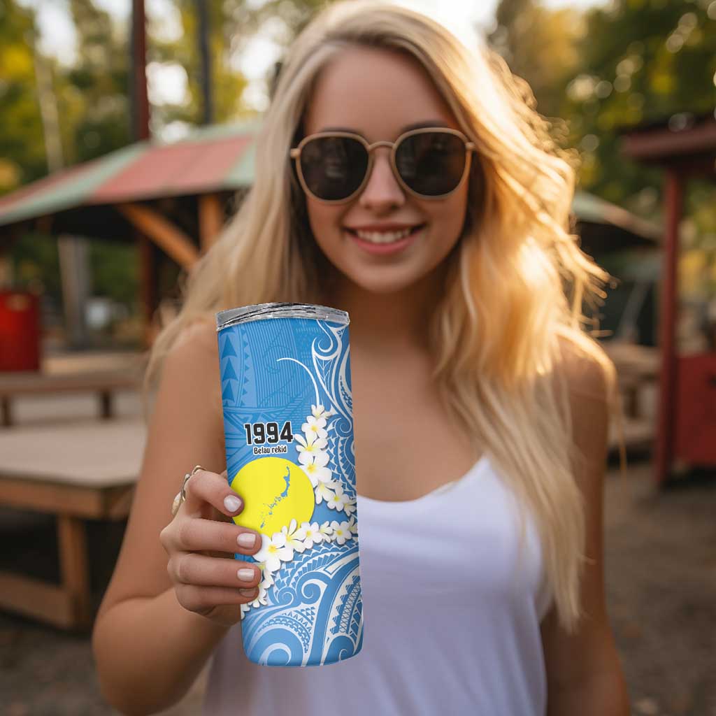 Personalized Palau 1994 Belau Rekid Skinny Tumbler Polynesian Plumeria Style LT9 - Polynesian Pride