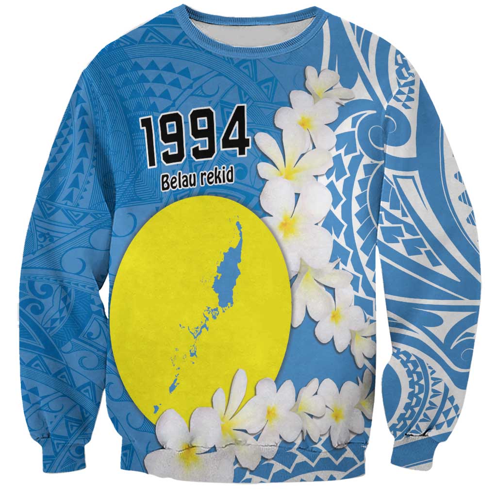 Personalized Palau 1994 Belau Rekid Sweatshirt Polynesian Plumeria Style