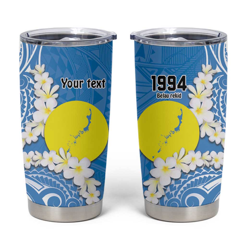 Personalized Palau 1994 Belau Rekid Tumbler Cup Polynesian Plumeria Style