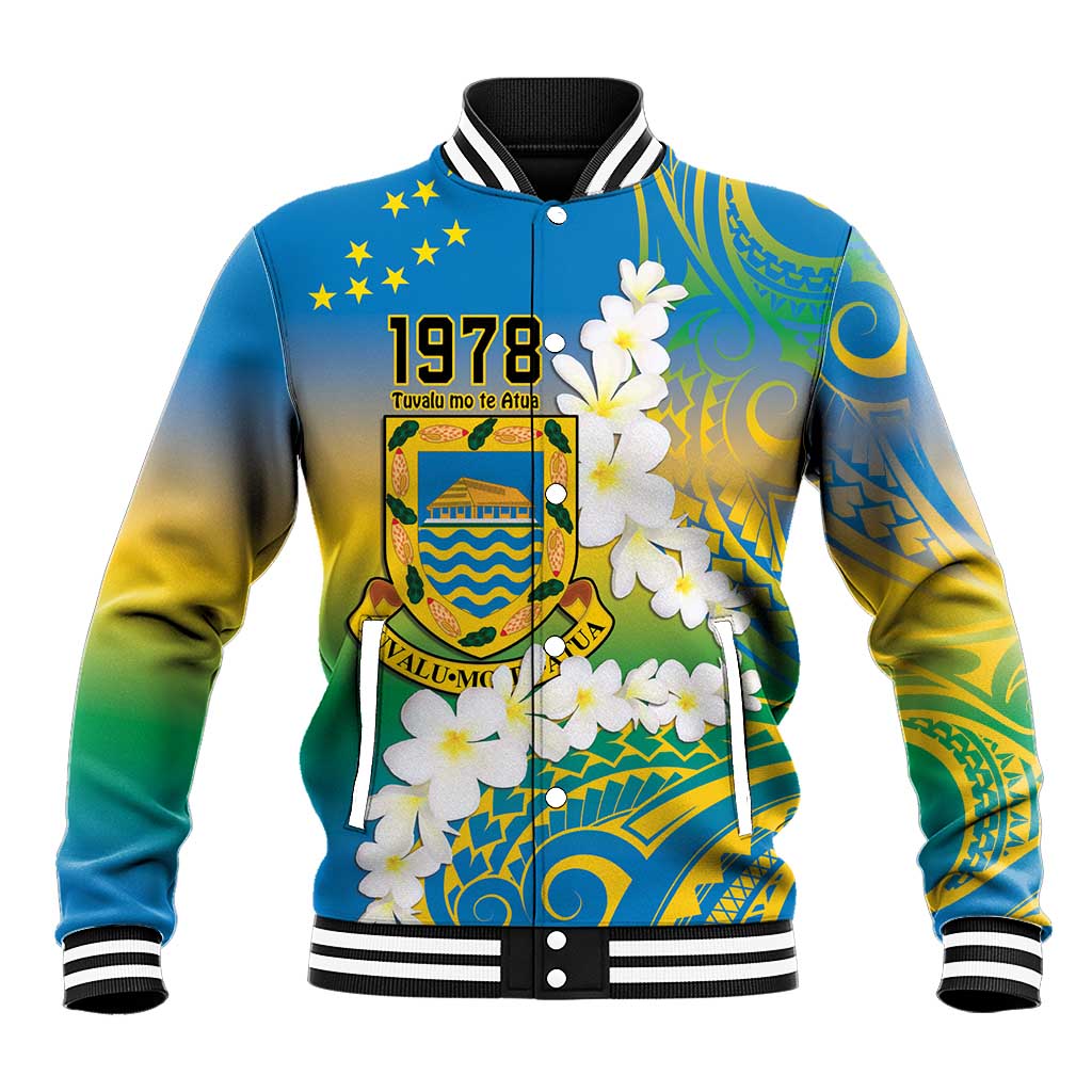 Personalised Tuvalu 1978 Independence Day Baseball Jacket Polynesian Plumeria Style