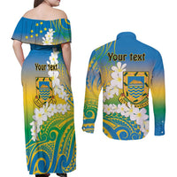 Personalised Tuvalu 1978 Independence Day Couples Matching Off Shoulder Maxi Dress and Long Sleeve Button Shirt Polynesian Plumeria Style