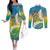 Personalised Tuvalu 1978 Independence Day Couples Matching Off The Shoulder Long Sleeve Dress and Long Sleeve Button Shirt Polynesian Plumeria Style