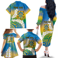 Personalised Tuvalu 1978 Independence Day Family Matching Off The Shoulder Long Sleeve Dress and Hawaiian Shirt Polynesian Plumeria Style
